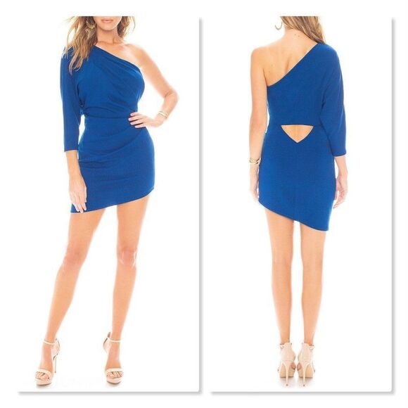 Kaite May One-shoulder Ruched Minidress In Ocean size Large - NEW - Picture 1 of 11